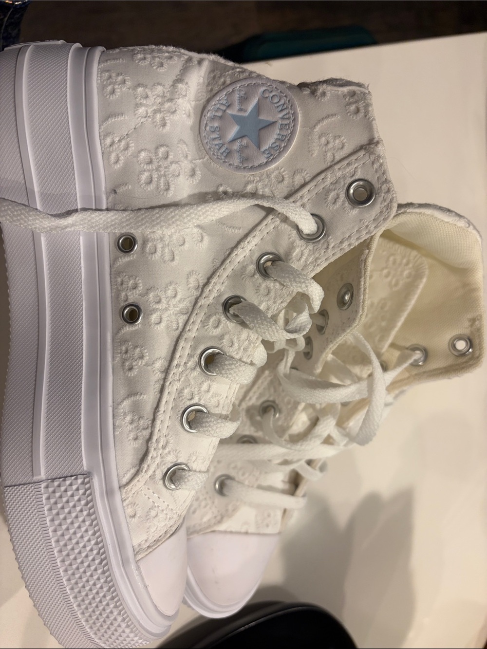 Converse Kids White Embroidered Floral High-Top Sneakers